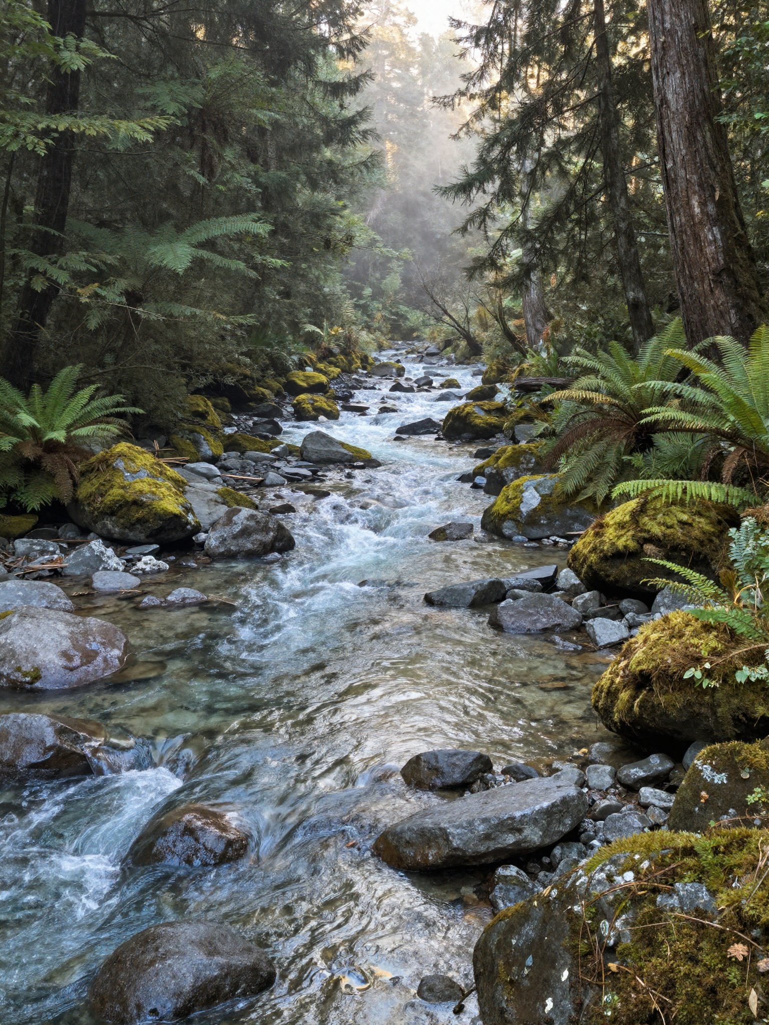 The Salmon River running clear past mossy banks